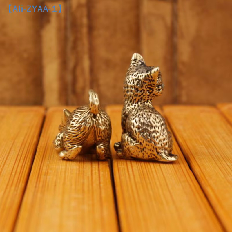 JETTING Katzenfigur aus Messing in Gold, Vintage Tier-Statue als dekorative Miniatur für den Schreibtisch - Bild 2