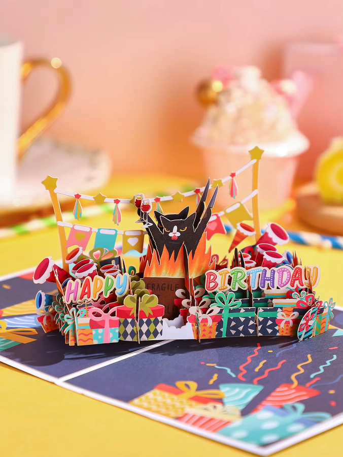 Opjoys 3D-Pop-up-Kawaii-Katzen-Grußkarte aus Papier in Mehrfarbig - Bild 1