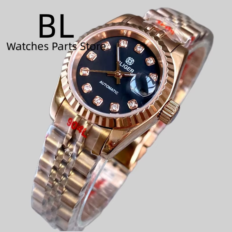 Bliger Damenuhr, Automatik, Edelstahl, Roségold, 26 mm, Diamant, Schwarz - Bild 1