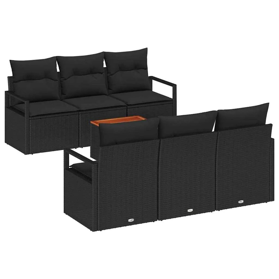 vidaXL Garten-Sofa-Set 7-tlg aus Poly Rattan und Akazienholz in Schwarz mit Kissen - Bild 2