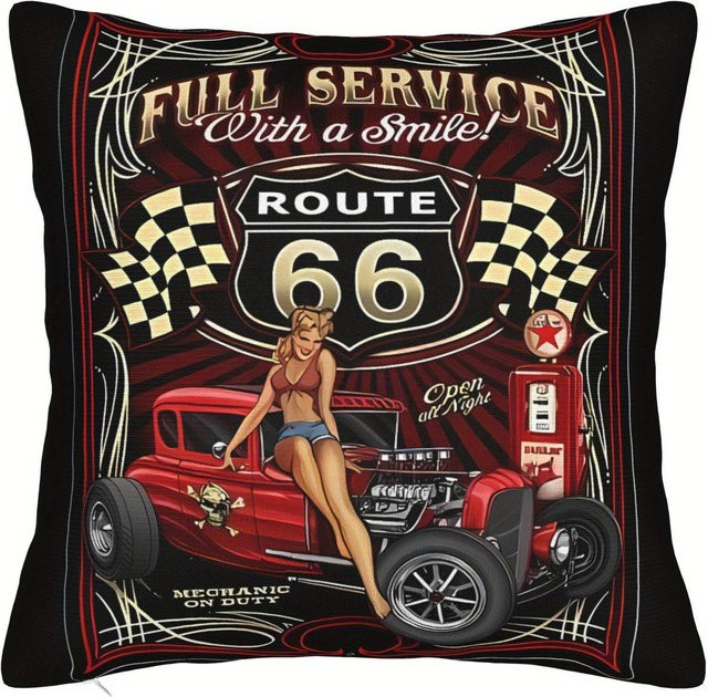 JMG Clothing Vintage Autokissenbezug Route 66 Design in Multicolour, B/T/H: 60 x 60 x 60 cm - Bild 1
