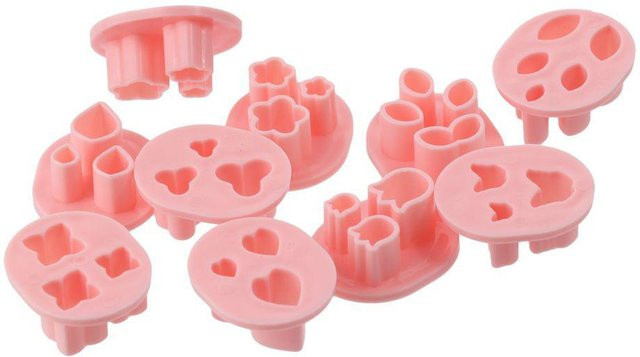 10 Stück Polymer Clay Cutter Set für Ohrringe in Pink, Mini Ausstechformen für Blumen, Blätter und Schmetterlinge aus Kunststoff - Bild 1