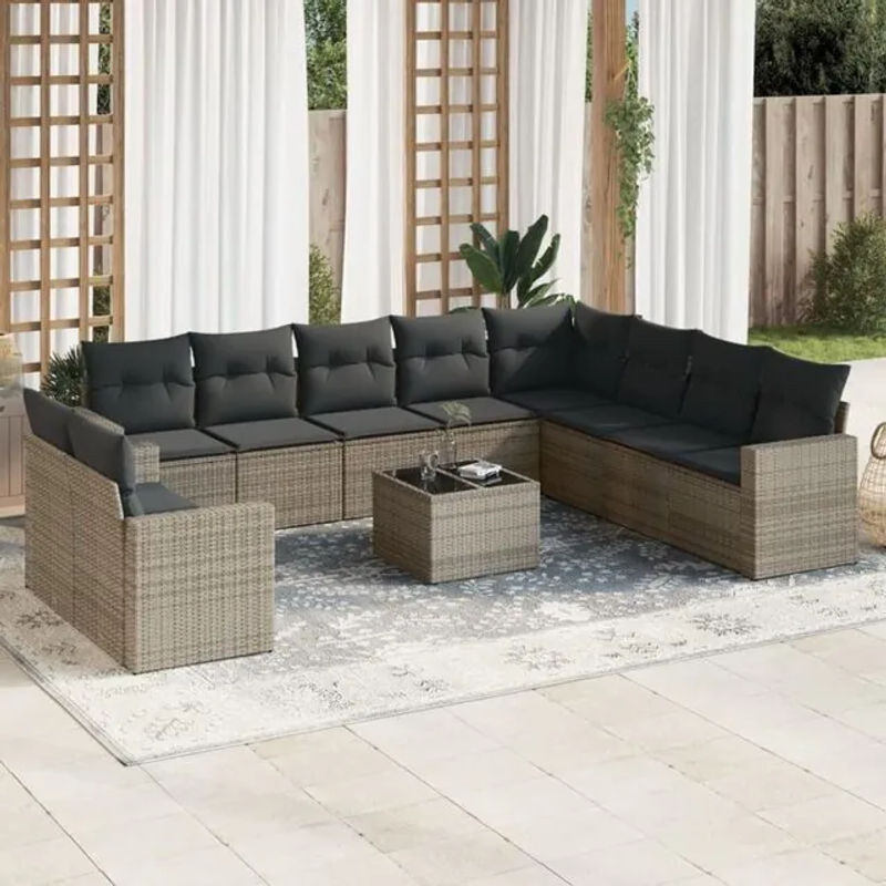 Vidaxl 11-tlg. Garten-Sofagarnitur aus Polyrattan mit Kissen in Grau - Bild 1