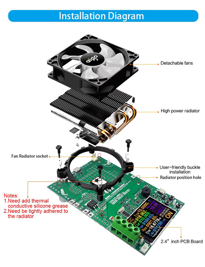 ATORCH DIY Elektronisches Last-Kit 1000 W 25 A 4-Draht DC Kapazitäts-Analysator für Lithium 18650 Batterien mit Entlademonitor in Grün - Bild 3
