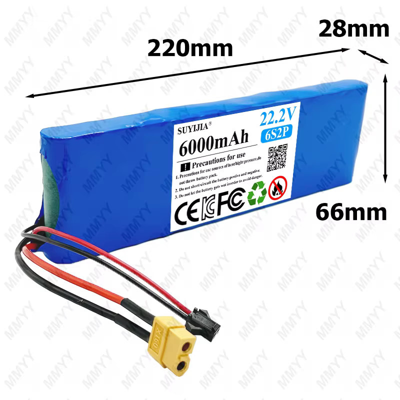 SUYIJIA Lithium-Ionen-Akku 22,2 V 6S2P 6000 mAh mit 20 A BMS in Blau für Elektromotorräder und Campingausrüstung - Bild 2