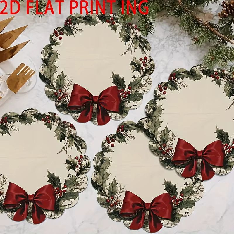 VIKAMA 6-teiliges Weihnachts-Tischset Set mit Stechpalmenkranz für deine Tischdekoration - Bild 4
