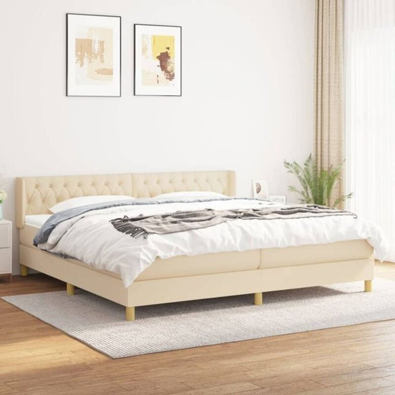 vidaxl Boxspringbett mit Matratze aus Stoff in Beige und Weiß B/T/H: 200 x 200 x 78 cm - Bild 1