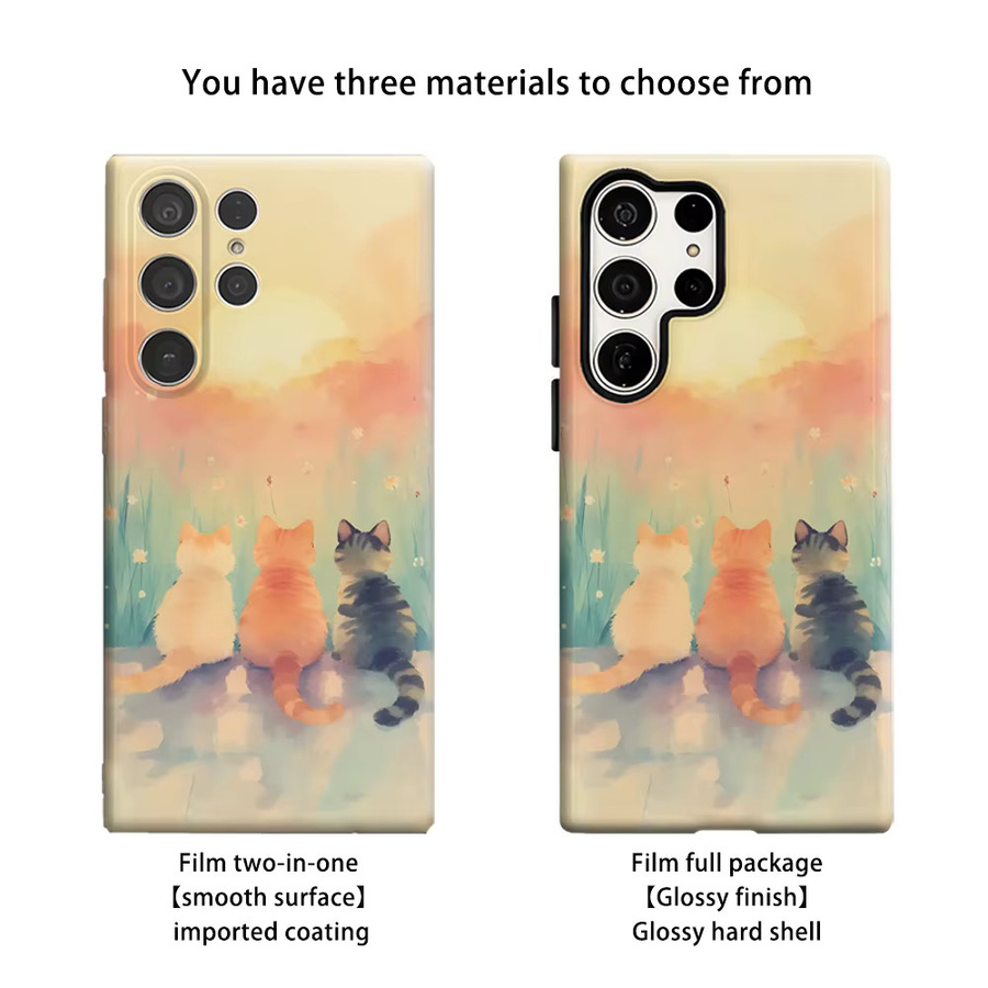 Stoßfeste Doppelschicht Handyhülle Sonnenuntergang Katzen-Trio für Samsung Galaxy S26 S25 S24 S23 Ultra Plus in Multicolour - Bild 2