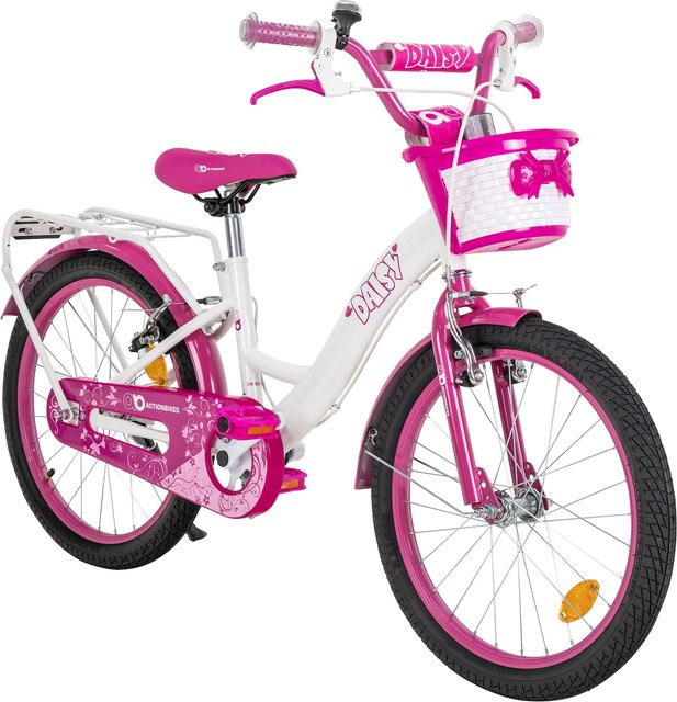 Actionbikes Daisy Kinderfahrrad, 20 Zoll, pink, V-Brake-Bremsen, Antirutschgriffe, Kettenschutz, Korb - Bild 1