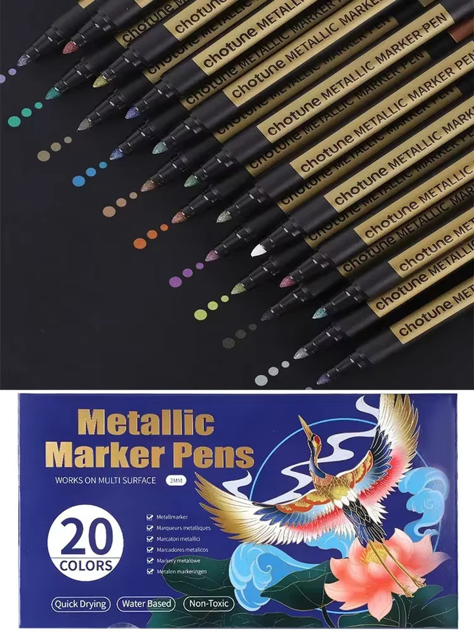 Metallic-Marker Set mit 20 Farben und mittlerer Spitze für DIY-Bastelarbeiten, Felsmalerei und schwarzes Papier - Bild 7