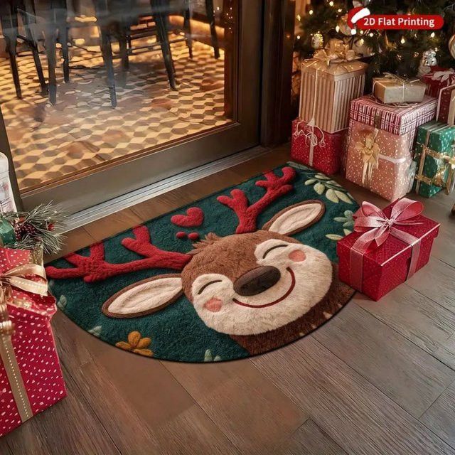 VIAMA Weihnachten Rentier Halbrunde Bodenmatte Anti-Rutsch Druckteppich für Eingang, Küche oder Badezimmer - Bild 1