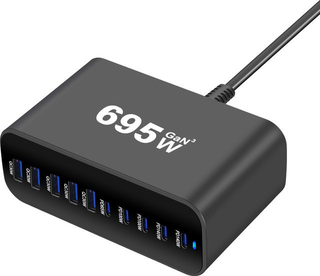 Deepartner 695W Desktop GaN Ladegerät mit 10 Ports (5C5A) PD Schnellladegerät in Schwarz - Bild 1