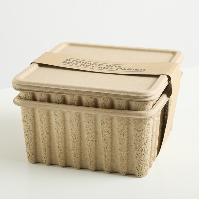 BLUME2000 Pappboxen mit Deckel 2er Set beige, stapelbar, B/T/H: 30,0 x 30,0 x 13,5 cm und 30,0 x 15,0 x 13,5 cm - Bild 1