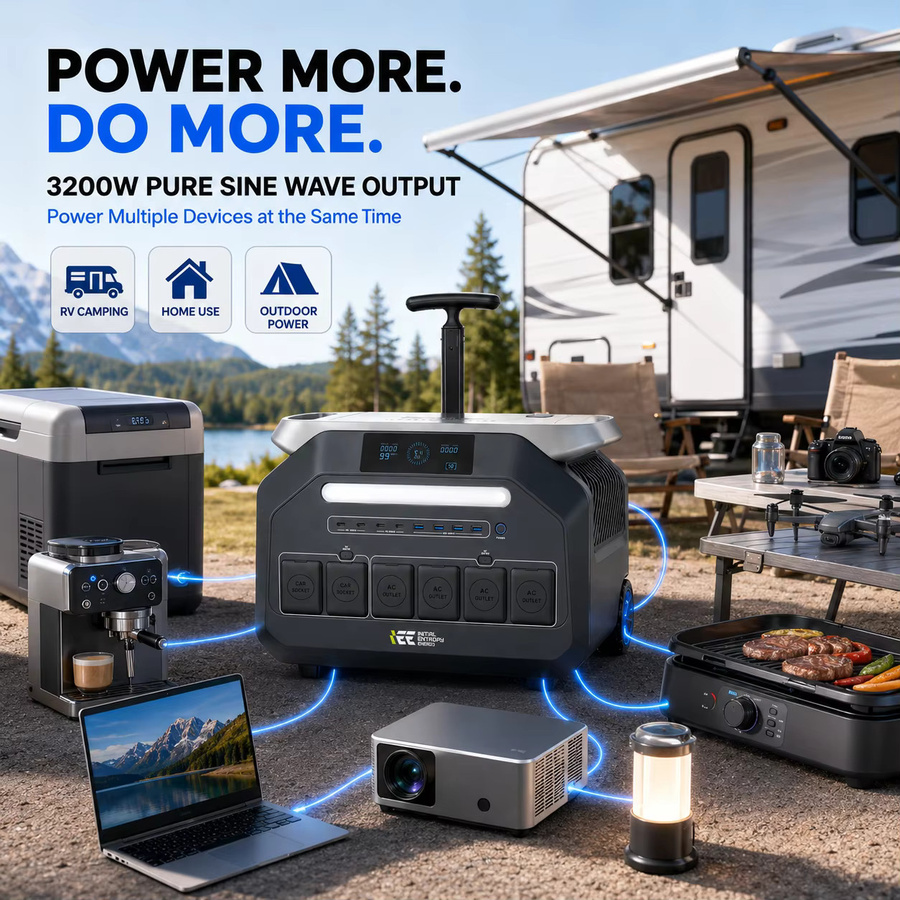 IEE P3200 Tragbare Powerstation 2048Wh LiFePO4 Solar-Generator 3200W mit 1000W Solar-Eingang in Grau - Bild 2
