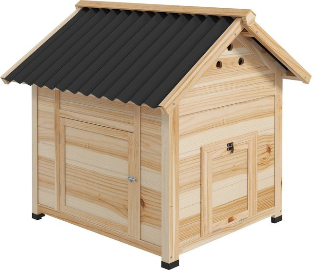 PawHut Entenstall aus Tannenholz in Braun mit Kippdach, Doppeltür und herausnehmbarem Boden, H: 92 cm, B: 78 cm, T: 90 cm - Bild 1