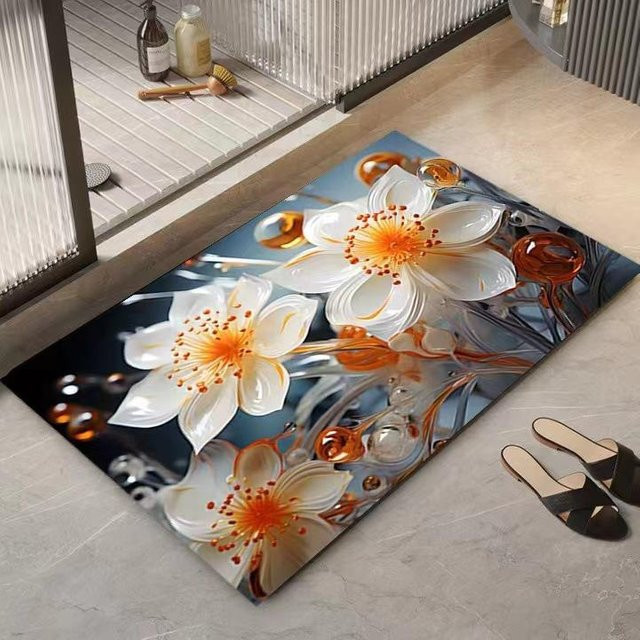 Yiran Furniture Diatomeenschlamm Fußmatte mit 3D Blumen-Design, schnelltrocknend und rutschfest, B/B: 50 x 80 cm, Mehrfarbig - Bild 1