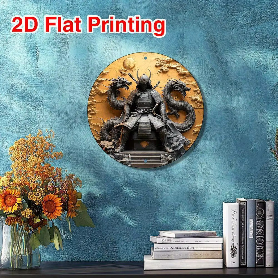 CIFBUY Samurai-Drachen Metall-Wandkunst, rundes Aluminiumschild im Vintage-Stil, Durchmesser: 20,3 cm, Mehrfarbig - Bild 4