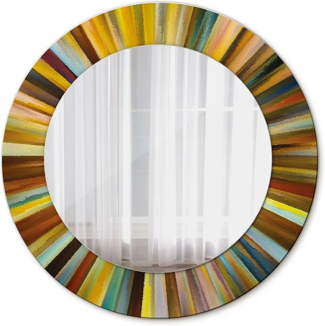 Tulup Rundspiegel mit buntem Strahlen-Aufdruck in Multicolour, Durchmesser: 50 cm - Bild 1