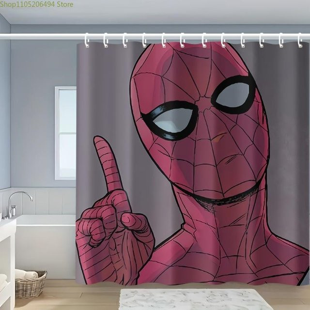 MARVEL Spider-Man Duschvorhang mit Haken, Cartoon-Design, Polyester, Mehrfarbig, B x H: 180 x 180 cm - Bild 1