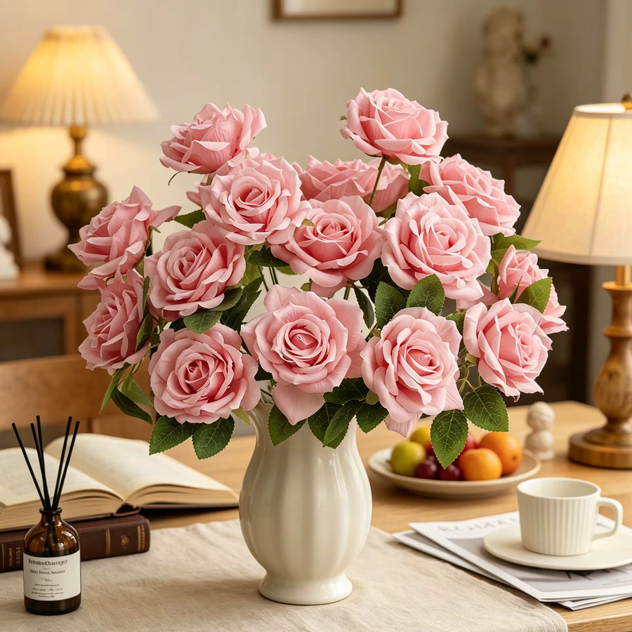 Künstlicher Blumenkranz mit Seidenrosen von dycrazy in Pink für Hochzeiten und Heimdekoration - Bild 2