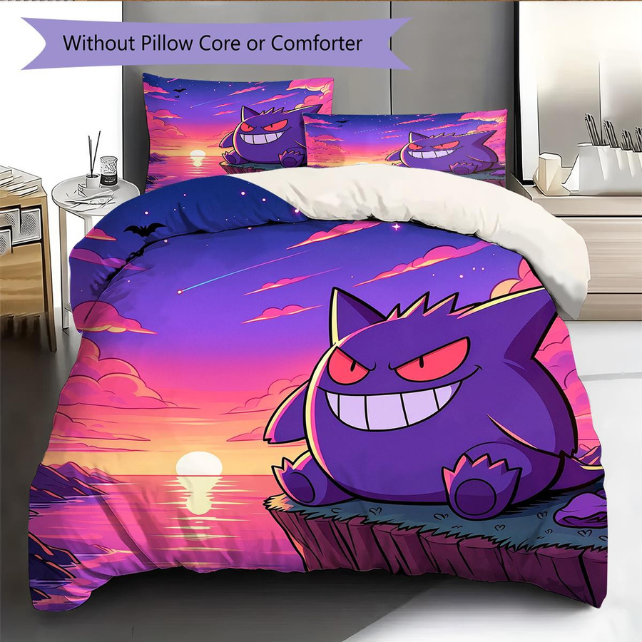 HAPPYDAYSET Pokémon Bettwäsche Gengar Muster in Lila, Set bestehend aus 1 Bettbezug und 2 Kissenbezügen, B/H: 135 x 200 cm - Bild 4