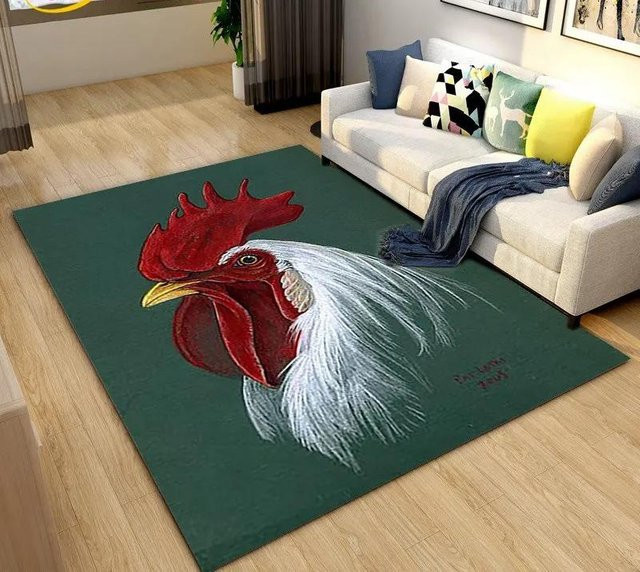 Wucifang Jewelry 3D Teppich mit Hahn und Henne Motiv, Grün, B/B: 60 x 40 cm - Bild 1