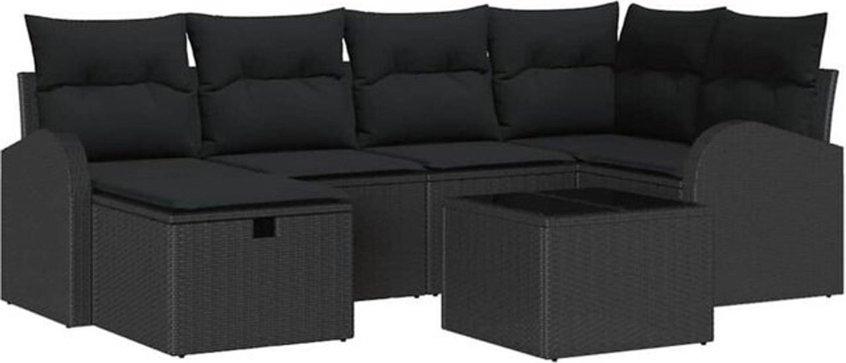 7-teiliges Garten-Sofa-Set mit Kissen aus Poly-Rattan in Schwarz von vidaXL - Bild 1