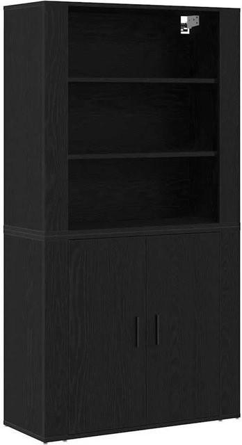 vidaXL Highboard in Schwarz und Eichen-Optik mit Schranktüren und Regalfächern, B/T/H: 80 x 33 x 150 cm - Bild 1