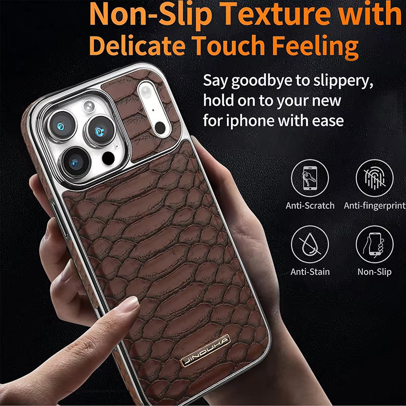 dcoud Leder-Handyhülle mit Schlangenmuster in Braun für iPhone 17, 16, 15 Pro Max und 17 Air mit Flanellfutter - Bild 2