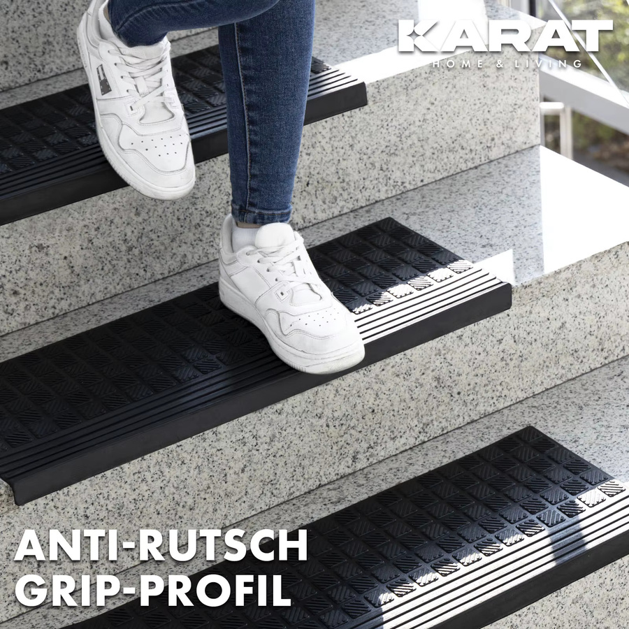 Floordirek Gummi Stufenmatte Diamond in Schwarz, rutschfeste und wetterfeste Treppenmatte mit Rillenstruktur, selbstklebend - Bild 2