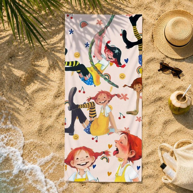 Pippi Langstrumpf Handtuch von Cool Studio, schnelltrocknendes und saugfähiges Mikrofaser-Strandhandtuch, Multicolour, B: 50 cm, L: 100 cm - Bild 1
