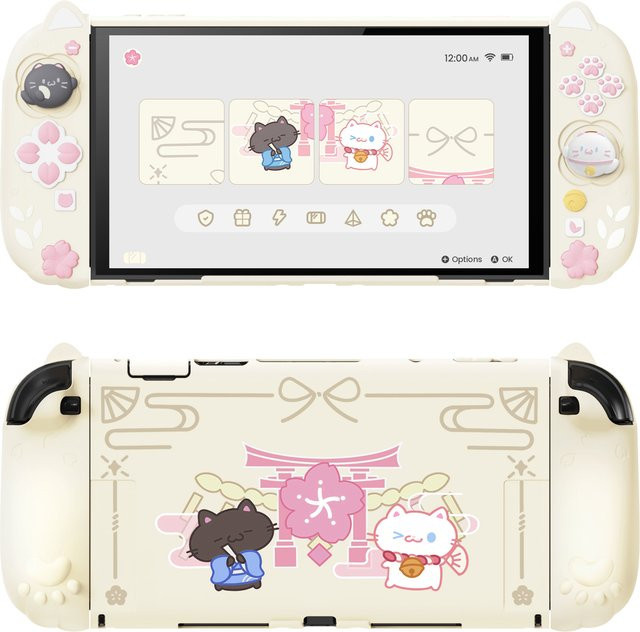 PlayVital Cherry Blossom Kitten Dockbare Hülle für Nintendo Switch 2 in Pink mit Silikongriff und PC-Schale sowie Cat Ear Paw Joycon Cover - Bild 1