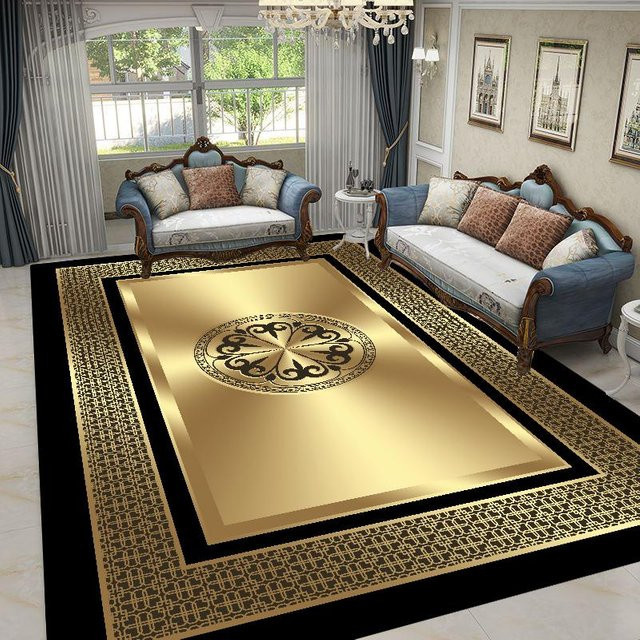 Karpetti Wohnzimmerteppich in Gold und Schwarz mit geometrischem Design, Nordischer Stil, B: 250 cm, T: 200 cm - Bild 1
