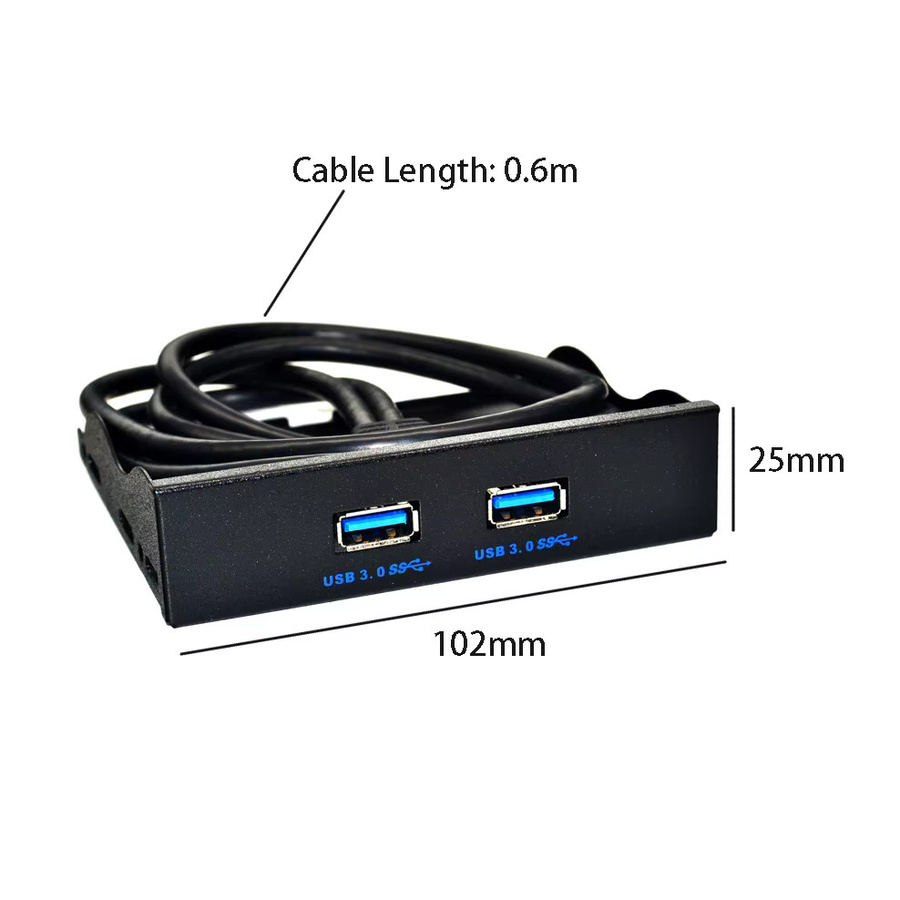 OULLX Dual USB Hub Erweiterungskonverter für PC Gehäuse Frontplatte, 3,5 Zoll Diskettenschacht, USB 3.0 19Pin und USB 2.0 9Pin, Schwarz - Bild 2