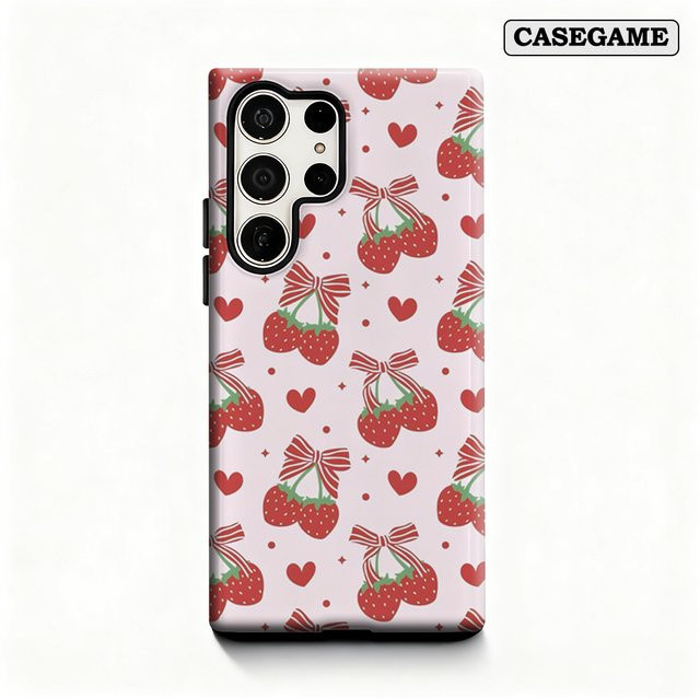 Stoßfeste doppellagige Handyhülle mit Erdbeerbogen-Herzen für Samsung Galaxy S25 Ultra, S24 und S23 Ultra Plus - Bild 1