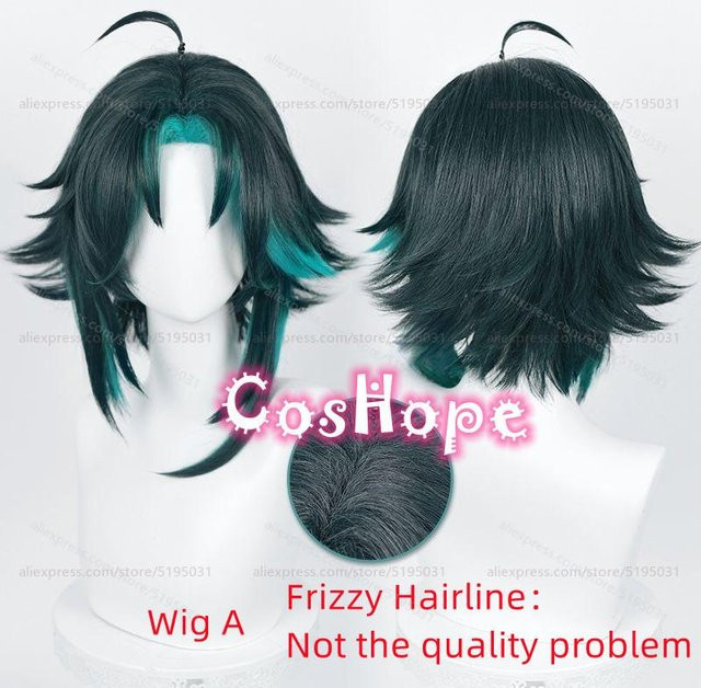 Xiao Cosplay Perücke mit Zopf, Grün Gemischte Perücke Rot, Synthetische Perücke, One Size - Bild 1