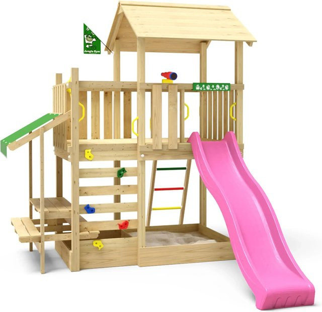 Jungle Gym Spielturm Plaza Holz Turm Picnic Modul Rutsche Fuchsia - Bild 1