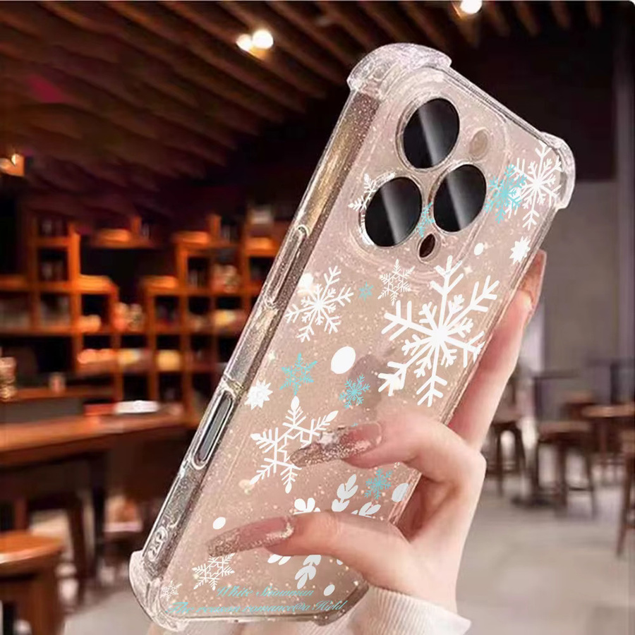 Stoßfeste Silikon Handyhülle mit glitzernden Schneeflocken für Apple iPhone 11 12 13 14 15 16 17 Pro Max, Farbe: Transparent - Bild 5