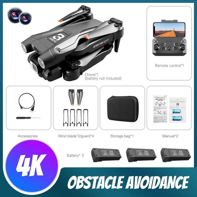 LYZRC Z908 Pro Max Drohne mit bürstenlosem Motor, Dual HD-Luftaufnahmen, FPV, Hindernisvermeidung und Quadrocopter-Positionierung in Schwarz und Grau - Bild 1