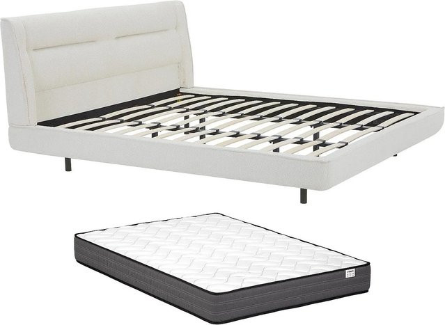 Vente-unique Bettrahmen Isyde in Beige mit Bouclé-Stoff, B/T/H: 200 x 200 x 220 cm - Bild 1