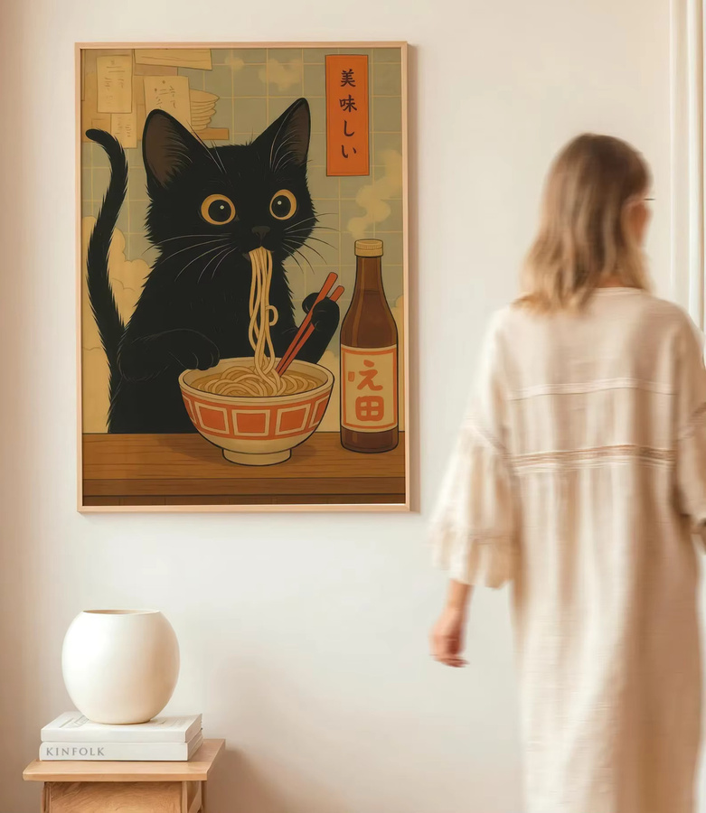 Japanisches Poster Nudelkatzen-Dieb Anime-Illustration mit Katzen und Ramen in Mehrfarbig von SHENCHEN - Bild 4