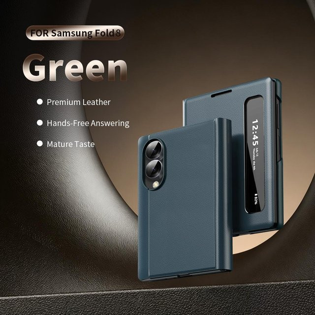Intelligente Lederhülle für Samsung Galaxy Z Fold 8 in Grün mit Display-Sichtabdeckung und Ständer-Funktion - Bild 1