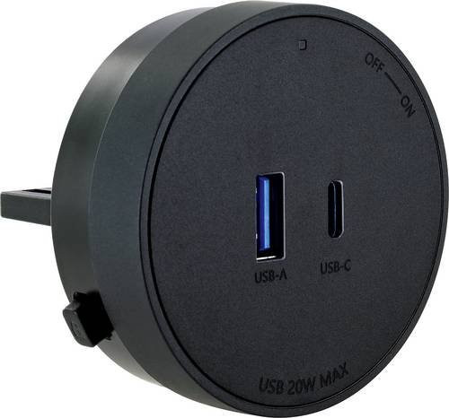 Schwaiger USB-Steckdosenadapter Powerrail für modulare Stromschienen mit 1x USB-C und 1x USB-A in Schwarz - Bild 2