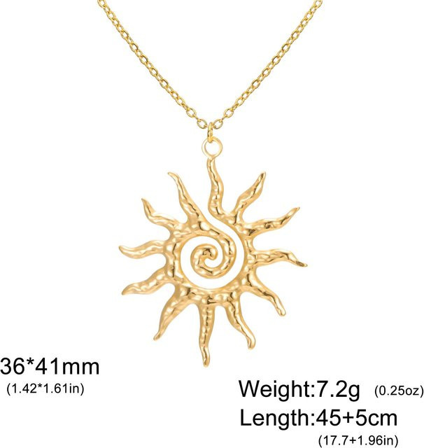 Halskette Spiral-Sonnenanhänger, Gold, Edelstahl, Vintage, Damen, 45-50cm - Bild 1