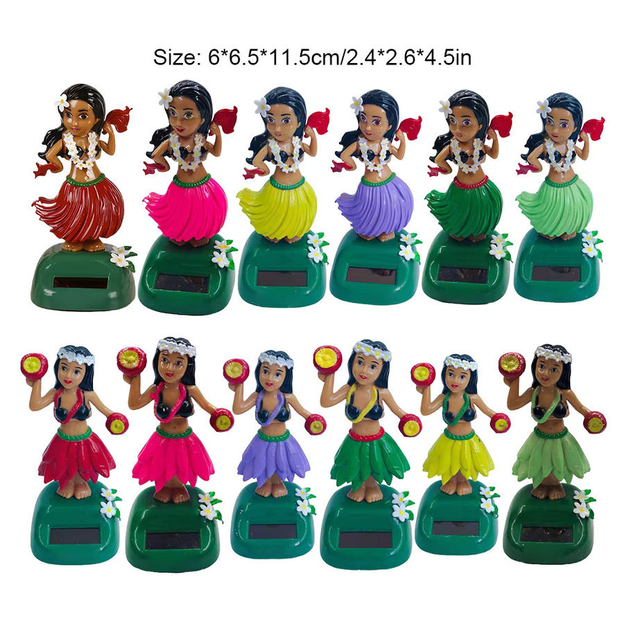 Solarbetriebene Cartoon-Wackelkopfpuppe als Auto-Ornament im hawaiianischen Design, mehrfarbig - Bild 3