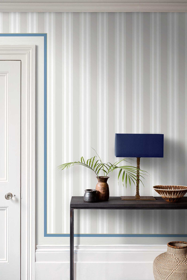 Cole & Son Tapete Jaspe Border in Weiß, Blau und Gold mit Streifenmuster - Bild 1