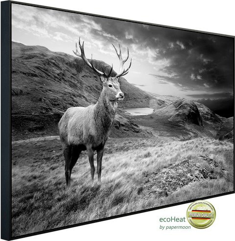 papermoon Infrarotheizung EcoHeat Hirsch Schwarz Weiss mit Matt-Effekt und App-Steuerung - Bild 1