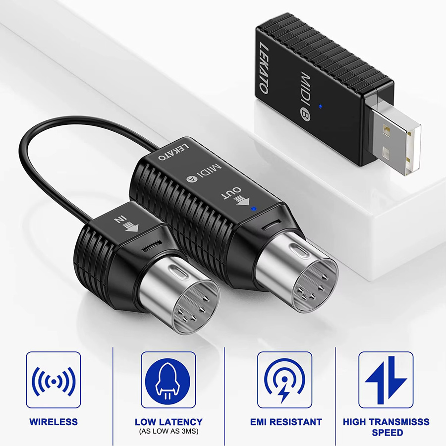 Lekato MS1 Wireless MIDI Adapter für iOS und Mac in Schwarz mit Plug & Play für Keytar, Digitalpiano und EWI - Bild 2