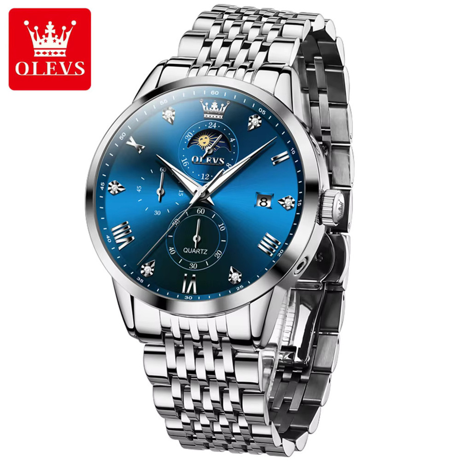 OLEVS Armbanduhr, Quarz, Chronograph, Edelstahl, Blau, Herren - Bild 5