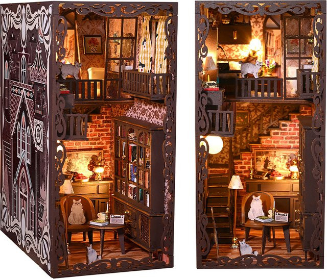 Battoom Hölzerne Buchnischen-Puppenhäuser, Bauspielzeug, mit LED-Licht - Bild 1